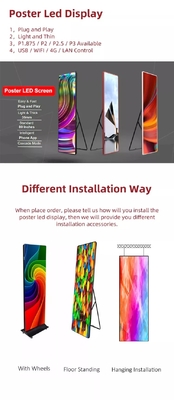 SMD2121 Portable Poster Display Stands P2.5 Full Color For Exhibitions Airports Stations